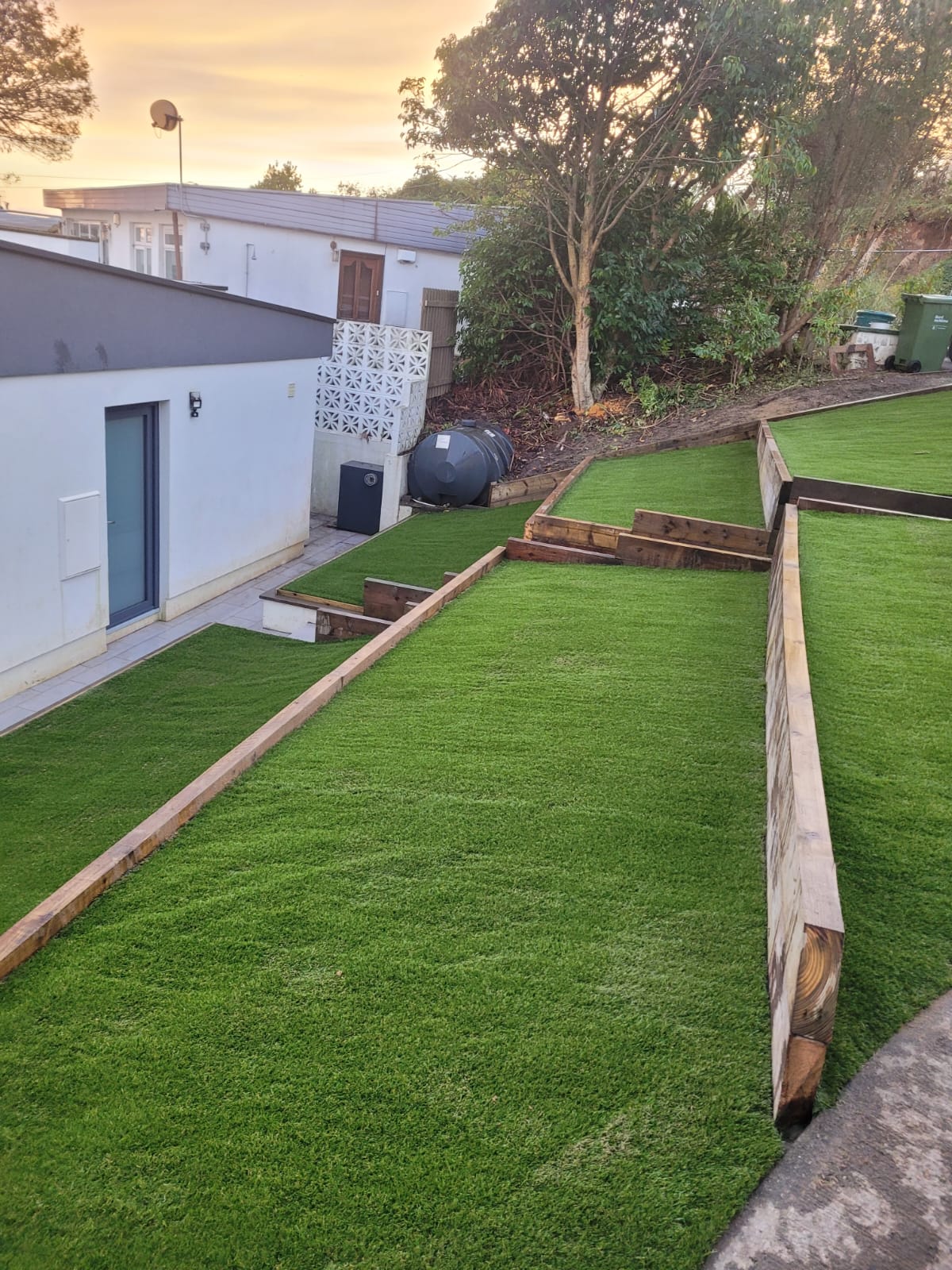 Artificial grass laid in a back garden