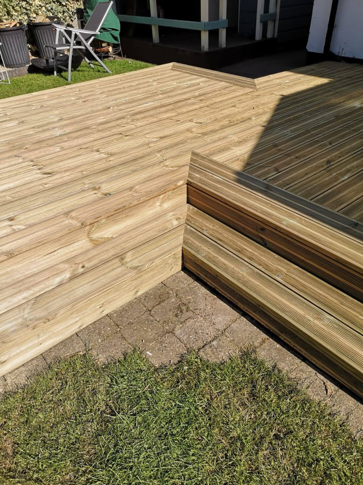 Garden decking in an irregular shape